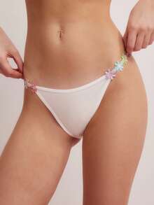 3入組女性花朵刺繡三角褲 - 彩色 - 查看 4