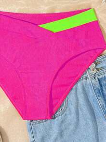 SHEIN Teen Girls Bikini Sets,Multicolor Patchwork Knit Fabric,Criss-Cross Front Design,2-Piece Swimwear,Kawaii Neon Bathing Suits For Summer Beach Holiday - Multicolor - View 5