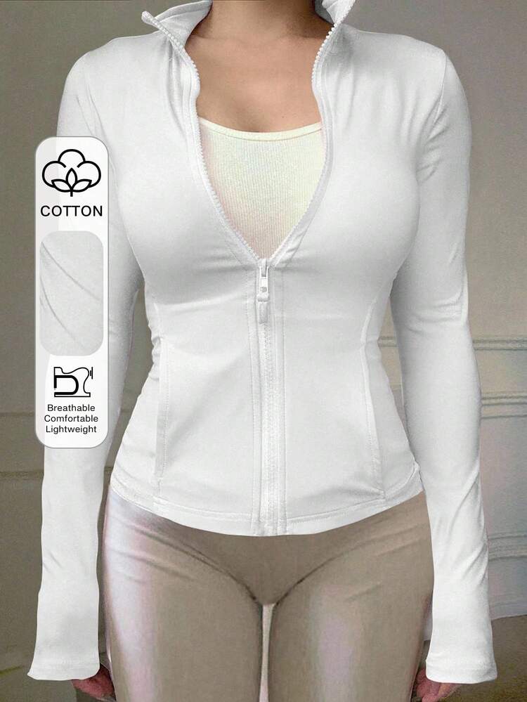 White Casual Sports Cardigan Jacket, Regular Fit For Women, Spring