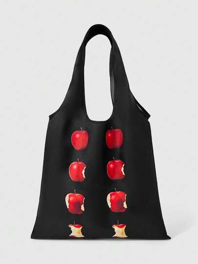 ROMWE Kawaii 1-Piece, Black And Red Apple Women's Handbag, Suitable For Daily Travel, Shopping And Shopping.
