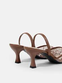 CUCCOO HITCHD Sandal Hak Tinggi Wanita Motif Bunga Elegan untuk Pesta Natal - Coklat - View 6