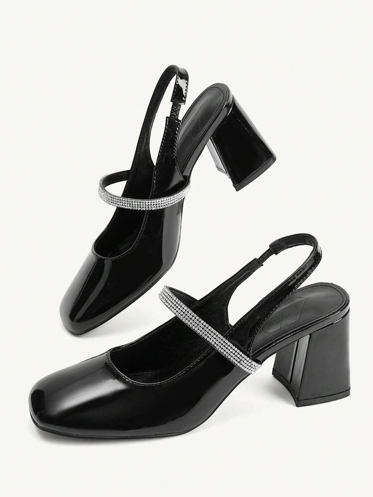 CUCCOO CHICEST European And American Fashion Square Toe Thick Heel Rhinestone Temperament Closed Toe Sandals 2026 Pointed Belt Buckle Rear Trip Strap Shoes