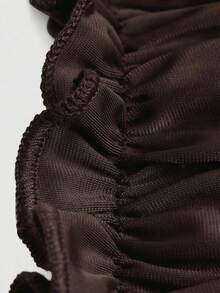 ROMWE Fairycore Plus Size Summer Casual Solid Color Off-Shoulder Spaghetti Strap Asymmetric Hem Dress - Brown - View 4