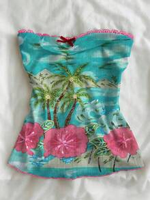 Glimmora 2026 Summer Women Tropical Palm Tree Embroidered Strapless Tube Top Beaded Lace Trim Vacation Cami Top For Beach  - Multicolor - View 1
