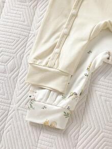 SHEIN 新生男宝宝休闲连体衣，四季皆宜，动物印花+可爱小熊设计，带3D耳朵，适合日常穿着或户外活动 - 彩色 - 查看 7