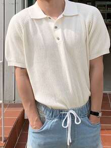 DAZY Men's White Polo Collar Knit Top - White - View 3