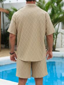 VENTUSAIL Men's Casual Textured Short Sleeve Shirt Set - Khaki - View 2