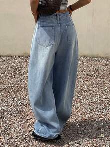 Livesso 女士夏季度假风做旧水洗牛仔裤 - 藍色 - 查看 2