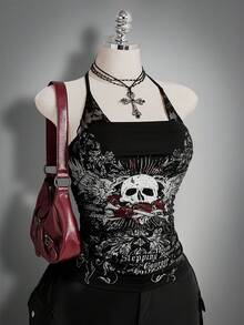 SHEIN ICON 大码女式哥特蕾丝拼接衬衫 - 黑色 - 查看 1