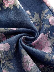 ROMWE Fairycore Vintage Floral Print Washed Plus Size Women Loose Wide Leg Jeans - Blue - View 4