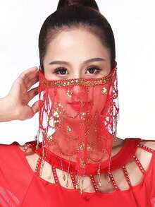 1PC Women's Belly Dance Veil, Exquisite Beaded And Sequined Belly Dance Accessories - Multicolor - View 14