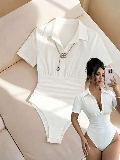 Selianne 女士复古性感连体衣，修身显瘦，优雅高端舒适百搭白色连体衣