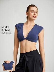 GLOWMODE Modal Ribbed Reversible Knotted Crop Tank Studio Daily Summer - Navy Blue - View 1