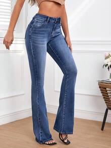SHEIN Tall 喇叭裤牛仔裤 - 中等水洗藍 - 查看 6