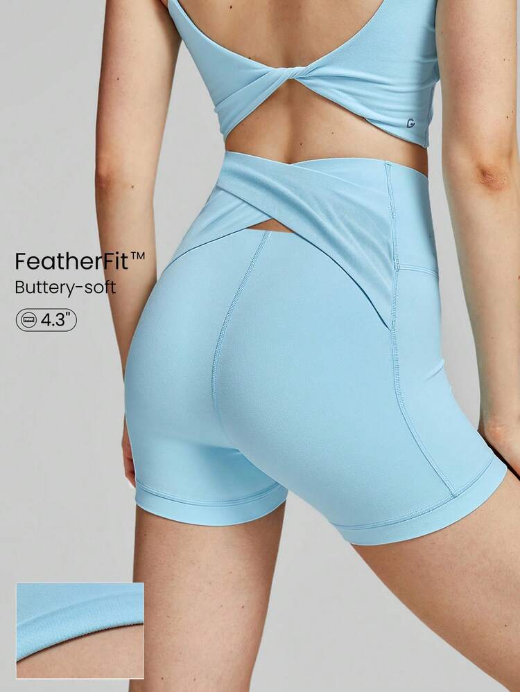 4.3" FeatherFit™ High Waist Crossover Anti-Slip Biker Shorts Low Impact Yoga Pilates Daily