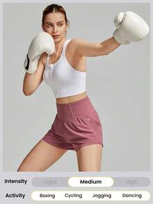 GLOWMODE VitalSwift Shape Shifter Tummy Control Ultra-High Shorts With Built-In Shorts Pocket Daily Casual Gym Summer Workout Quick Dry Moisture Wicking Anti-Odor - Rusty Rose - View 7