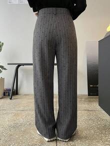 DAZY 休闲通勤条纹爱心直筒裤 - 灰色 - 查看 3