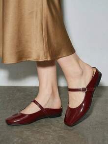 Bholvia Zapatos slip-on de mujer de punta cuadrada de color burdeos, calzado casual de uso diario en la oficina sin talón trasero, alpargatas planas con un toque elegante para primavera y verano - Burdeos - Ver 2