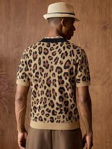 AKNOTIC Men's Leopard Print Short Sleeve Knit Top - Multicolor - View 5