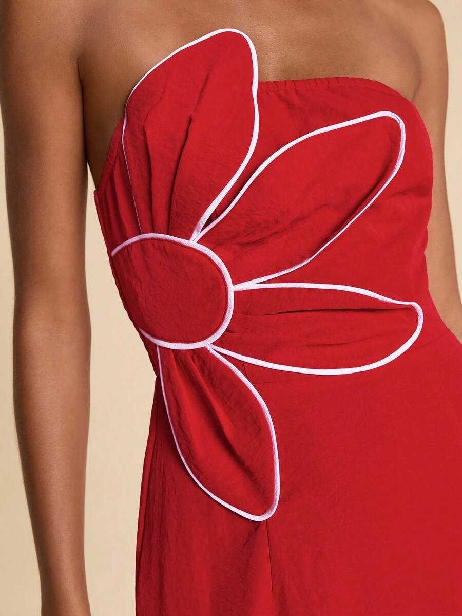 Travachic Women's Floral Decor Backless Dress - Red - View 1