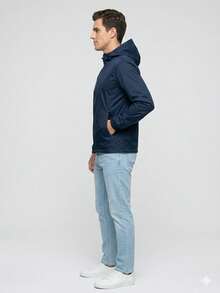 Rompe-vientos con gorro repelente al agua con forrada con micro fibra - Azul Marino - Ver 2