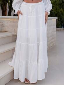 Bris Aura Bộ 2 áo ba lỗ ngắn trơn và chân váy dài cho nữ - trắng - Xem 6