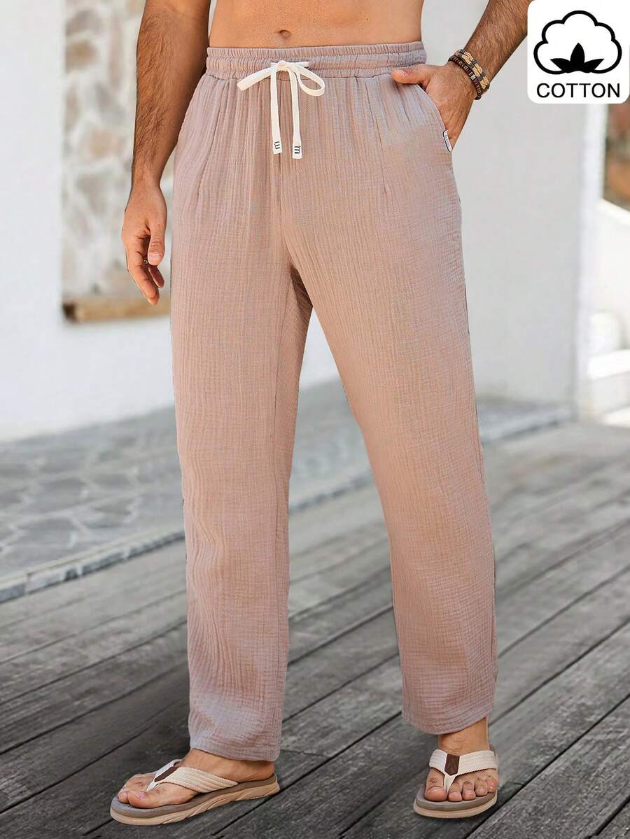 VENTUSAIL Men's Casual Versatile Khaki Drawstring Waist Pants - Khaki - View 1