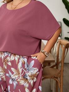 SHEIN CURVE+ Curve 尺码 US22 音乐节、海滨度假、波西米亚风两件套女士度假宽松衬衫和碎花长裤套装 夏季套装 - 彩色 - 查看 10