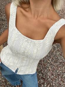 DAZY Áo khoác vest ngắn không tay ôm sát người, thanh lịch, dành cho nữ, chất liệu vải jacquard, thích hợp cho kỳ nghỉ hè. - Màu be - Xem 1