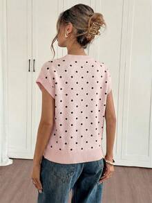 Siren Gaze Women's Polka Dot Pattern Round Neck Short Sleeve Casual Knit Top - Pink - View 2