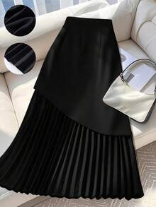 GlowEve CURVE 大码女式优雅宽松百褶中长裙 - 黑色 - 查看 7