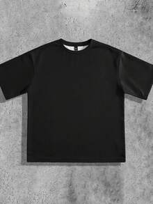 EASEVO Plus Size Men's Loose Fit Printed Knit Short Sleeve Black T-Shirt - Black - View 3