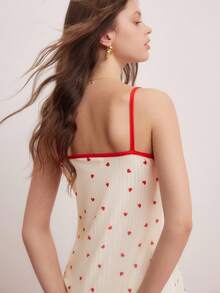 Đầm slip gợi cảm tối giản, họa tiết trái tim, nơ, gân, hình tổ ong, kiểu dáng quyến rũ dành cho nữ. - Màu be - Xem 3