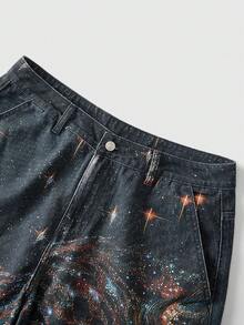 ROMWE MEN Street Life 男士夏季街头豹纹牛仔短裤 - 藍色 - 查看 4