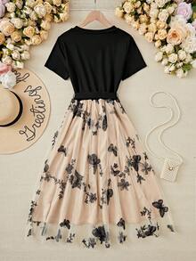 SHEIN LUNE CURVE Đầm lưới phối màu đa năng cỡ lớn, thêu hình bướm, thích hợp cho kỳ nghỉ biển. - Nhiều màu - Xem 2