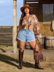 EMERY ROSE Casual Fashion Versatile Roll-Up Hem Non-Stretch Denim Shorts - Light Wash - View 3
