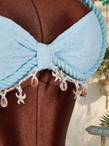 Amplova Rope, Starfish & Shell Pendant Decor Cropped Top & Mini Skirt 2 Pieces Set - Blue - View 3