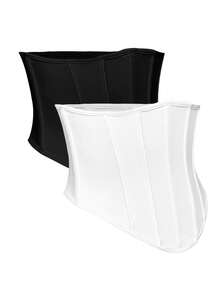 EasyFave 1pc Black Corset Waist Belt, Suitable For Daily Wear - Black and White - View 15