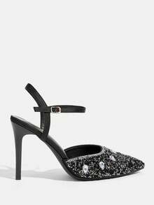 CUCCOO TILAWA Women's High-Heeled Shoes Fashion Closed Toe Pearl Decoration Pointed Stiletto Sandals Elegant, Essential For Going Out, Parties And Banquets Summer Shoes - Black - View 7