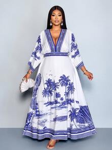 SOLERSUN Robe ample à col V, manches chauve-souris, taille élastique plissée, nœud papillon dans le dos, coupe évasée, imprimé rayures, blocs de couleur bleu, étoile de mer peinte à la main. Convient pour le port quotidien, les sorties décontractées, les rendez-vous, la Saint-Valentin, les voyages, les vacances à la plage, le Nouvel An, les festivals de musique, les carnavals. Style sexy, élégant et bohème pour femmes à la mode. - Bleu azur - Voir 5