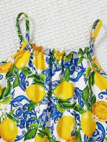 SHEIN Bộ áo liền quần không tay dáng rộng ống rộng họa tiết hoa nhí cho bé gái - Nhiều màu - Xem 7