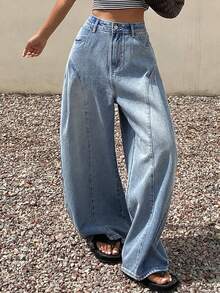 Livesso 女士夏季度假风做旧水洗牛仔裤 - 藍色 - 查看 7