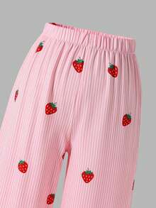 SHEIN Sparklyn Girls Striped Bow Camisole Top And Straight Leg Pants Summer Vacation Outfit - Pink - View 7