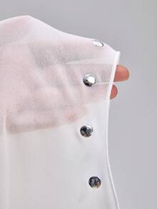 TypaGal Top décontracté polyvalent pour usage quotidien pour femmes, de couleur unie, avec décoration d'épaule asymétrique et clous - Blanc - Voir 7