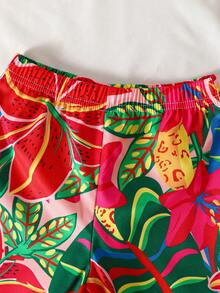 SHEIN Playful Pals 两件套女童碎花宽松吊带背心+裤子，度假风休闲夏季套装。色彩缤纷的碎花吊带背心套装，采用舒适透气的面料，宽松版型设计，适合女孩日常穿着、户外玩耍或家庭聚会。 - 彩色 - 查看 3