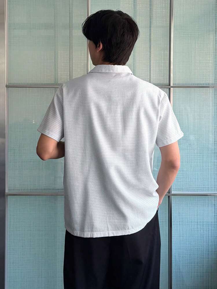 Men's White Textured Polo Shirt, Short Sleeve