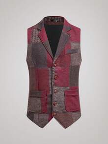 Officeau Nuevo chaleco retro de hombre con parches y contraste de colores en el cuello - Rojo - Ver 1