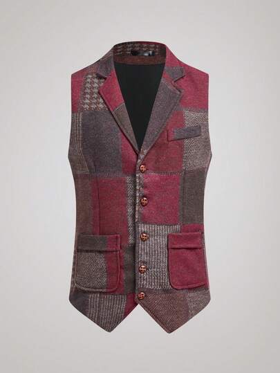 Officeau Áo vest ve áo màu tương phản chắp vá cổ điển mới dành cho nam