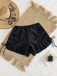 Slaydiva Cộng với kích thước bikini đáy Dây kéo Xù Viên lá sen màu trơn - màu đen - Xem 3