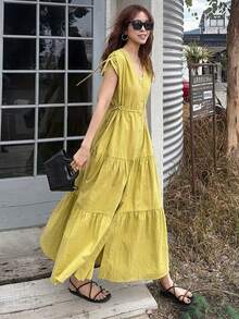 FRIFUL Vestido de línea A sin mangas con cordones ajustables en los hombros, vestidos de verano para mujeres - Amarillo - Ver 11